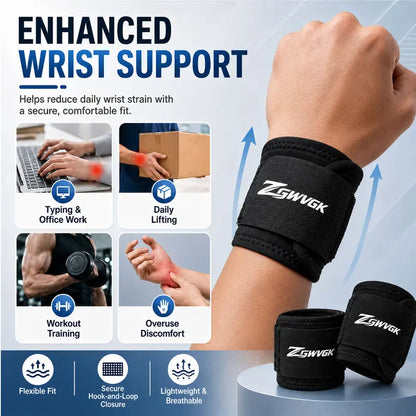 Unisex 2-Pack Neoprene Blend Dual-Strap Adjustable Breathable Sports Wristbands - Elastic Comfort, All-Season Support for Weightlifting, Carpal Tunnel | Sports Accessories, Workouts, Joint Support Wristbands