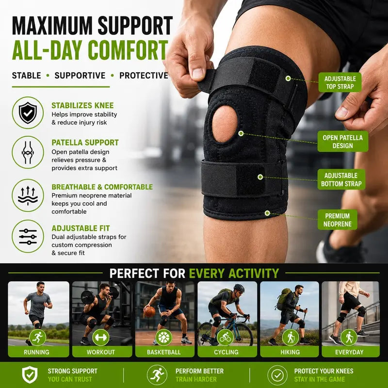 Knee Support Brace for Sports, Knee Stabilizer with Patella Support for Running, Workout & Fitness